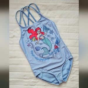 Disney Princess- Ariel blue Striped Cross Cross Strap SwimSuit, Small 6-6x
